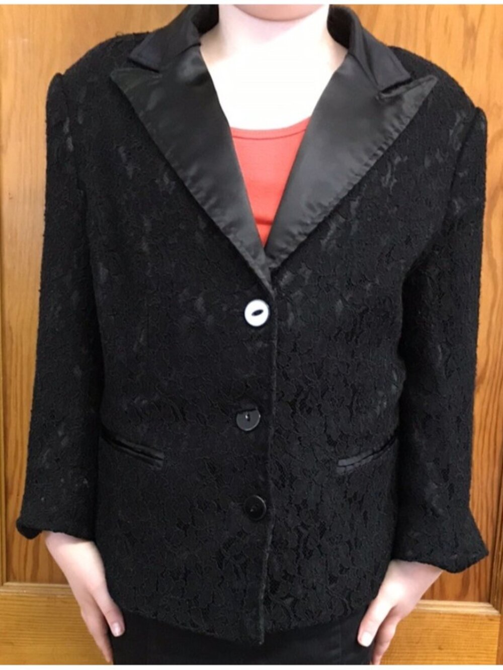 VTG LE CHATEAU Black Lace Blazer Jacket Satin Lapel Whimsigoth Goth Size M EUC